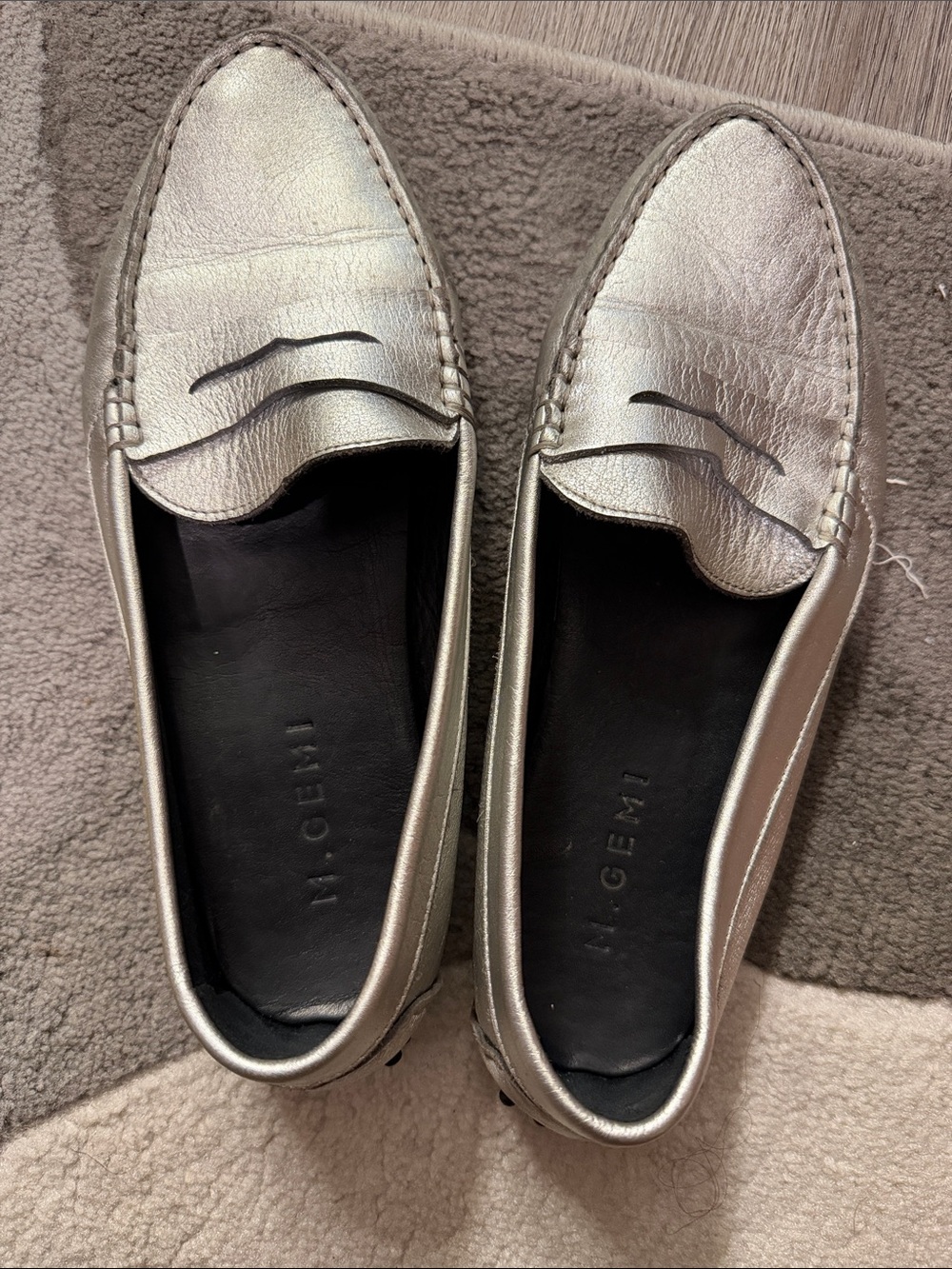 M. Gemi Metallic Silver Penny Loafers